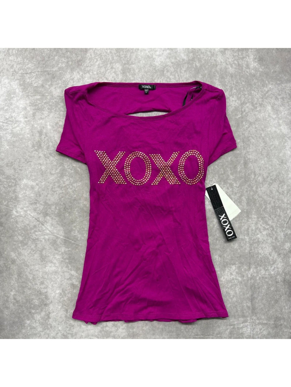 Vintage XOXO nwt Y2K Magenta Studded Logo Shirt Strappy Open Back S